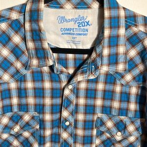 Wrangler 20X Competition Advanced Comfort Blue Brown Plaid Button Down Shirt 2XT